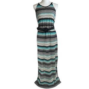 Bisou Bisou Womens Halter Keyhole Back Sleeveless Belted Maxi Dress Green Sz 16